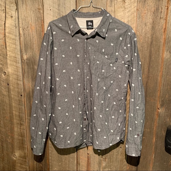 Stussy All Over White Paisley Print Long Sleeve Button Down Shirt M - Picture 7 of 8